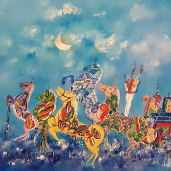 boucheix-huile-sur-toile-surréalisme-musique-neige-chevaux
