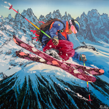 Peinture - Ski - Montagne - Réalisme