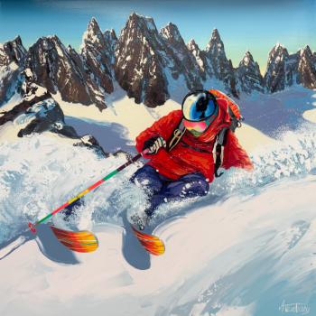Peinture - Ski - Montagne - Réalisme