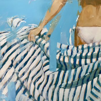Jim Drouet - peinture Baigneurs - surfeurs - surf - terrasses de café - bord de mer